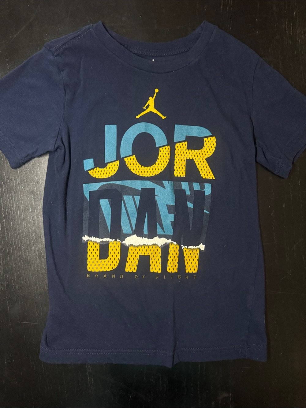 Jordan Kids Navy Blue Tee with Yellow and Light Blue Graphic - Picture 4 of 4